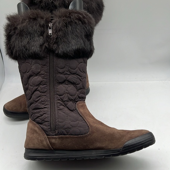 Coach Women's Talen Boot Size 8.5 Brown Suede Signature Quilted Nylon Rabbit Fur - Picture 6 of 12